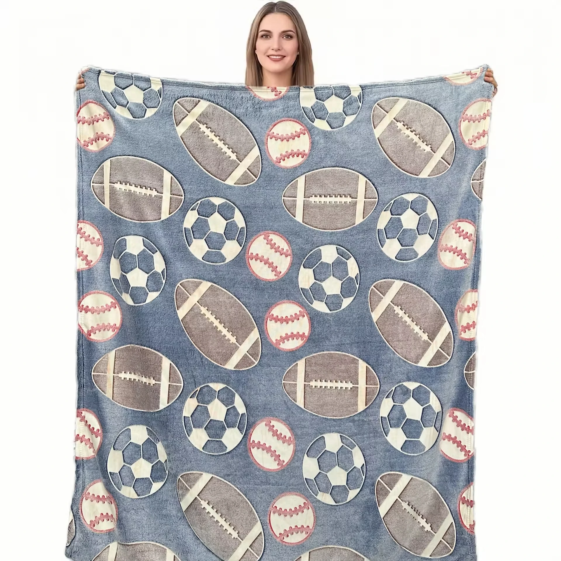 2024 New Design Hot Double Flannel Glowing Blanket Luminous Fluorescent Football Air Conditioning Blankets For Baby Children
