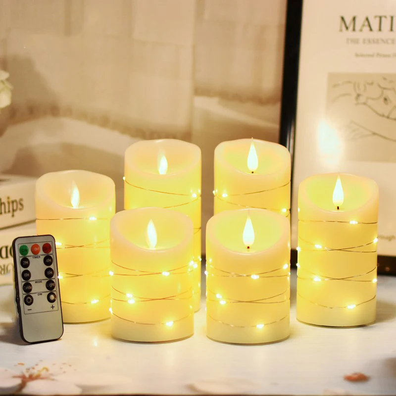 Factory wholesale led candles luxury fairy lights round pillar flickering head led candle christmas decor led candles lights