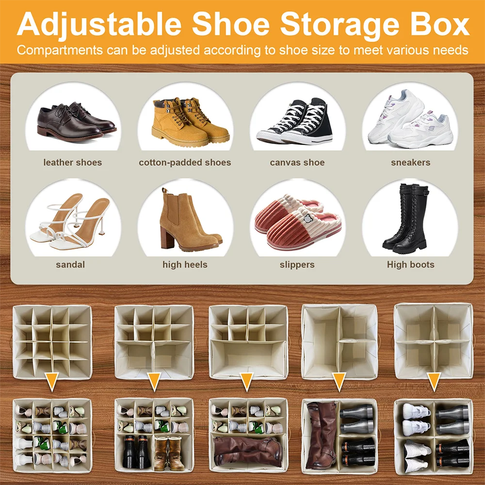Adjustable Dividers Shoe Storage Bins Foldable Shoe Holder Cube Containers