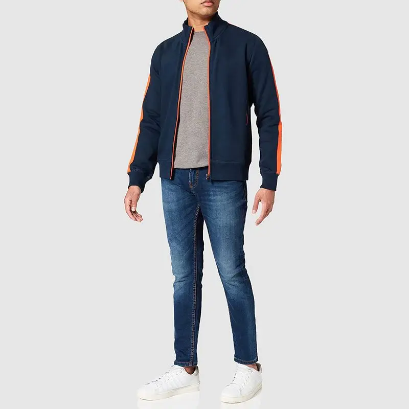 Custom Logo Men Bomber Jacket Orange Striped Side Zipper Pocket Nasa Bomber Jacket