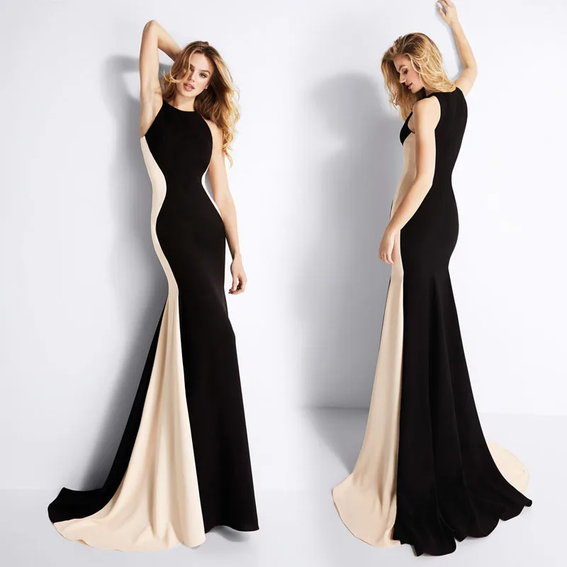 Supplier Ladies Tight Dress Black Beige Stitching Sleeveless Bag Hip Women Dresses Evening Party Dress