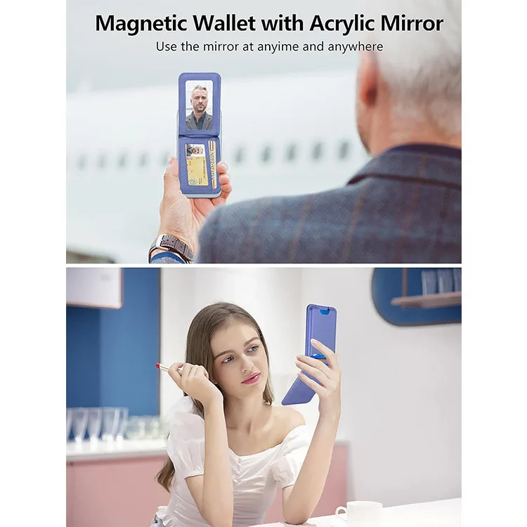 2024 модный кошелек MagSafe с зеркальным кожаным магнитным держателем для iPhone регулируемой подставкой и открытым окном