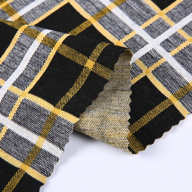 Fashion High Quality TR Polyester Rayon Spandex Knit Yarn Dyed Check Fabric For Fashion Garment