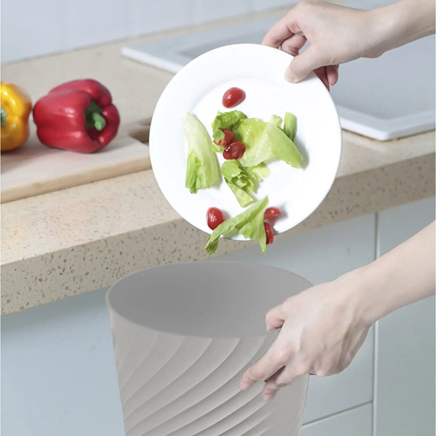 Grey  Small Trash Can Wastebasket Recycling Bin Slim Profile for Compact Spaces Bathroom, Office, Bedroom, Kitchen