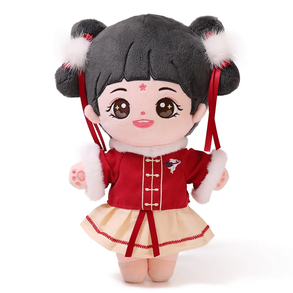 Ready to ship cheap stuffed plushie soft dolls custom made your own design plush dolls clothes packaging