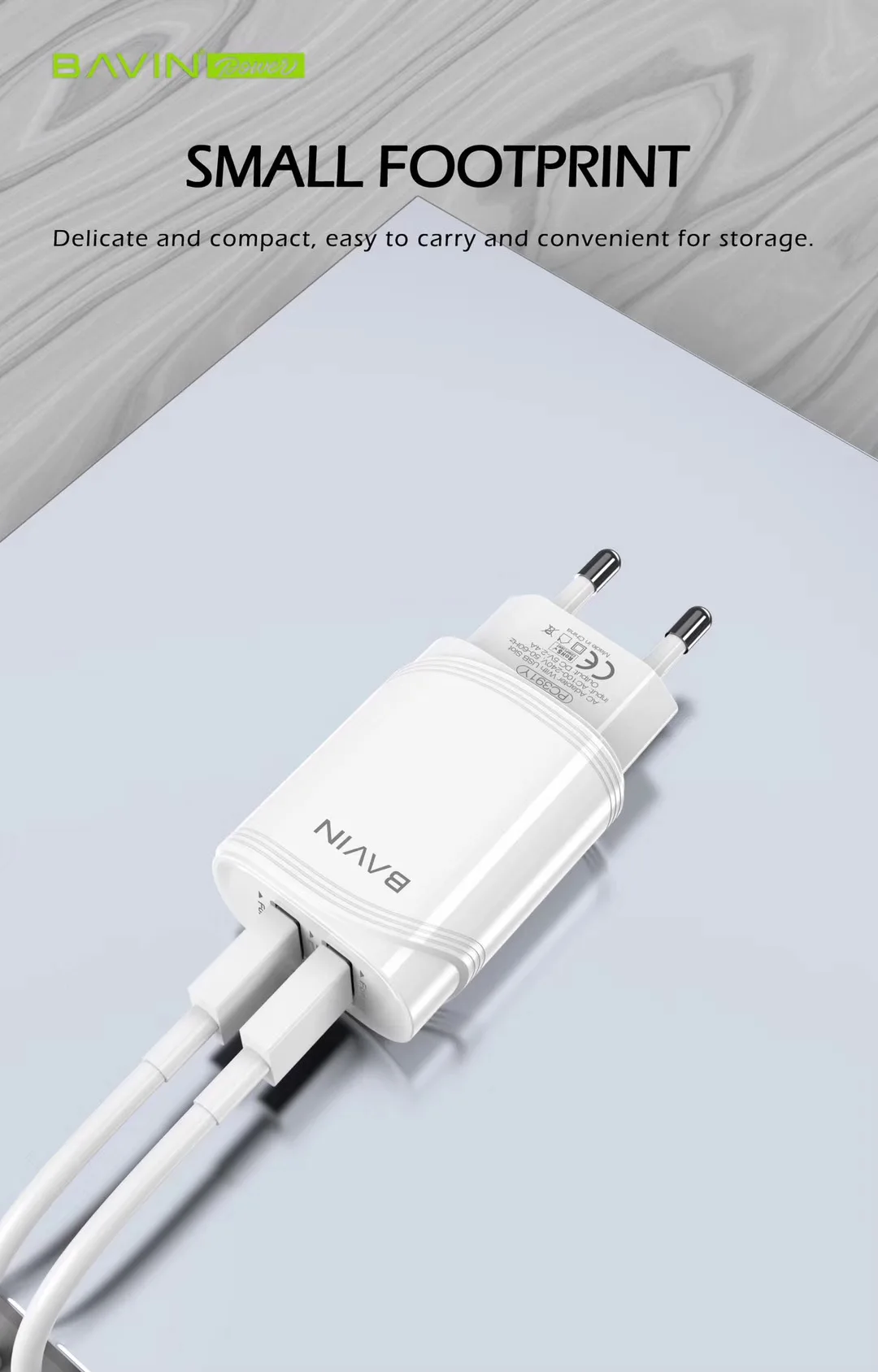 BAVIN PC391Y Factory Hot Selling Quick fast charing dual usb with cable wall phone charger for Samsung galaxy S8 S9