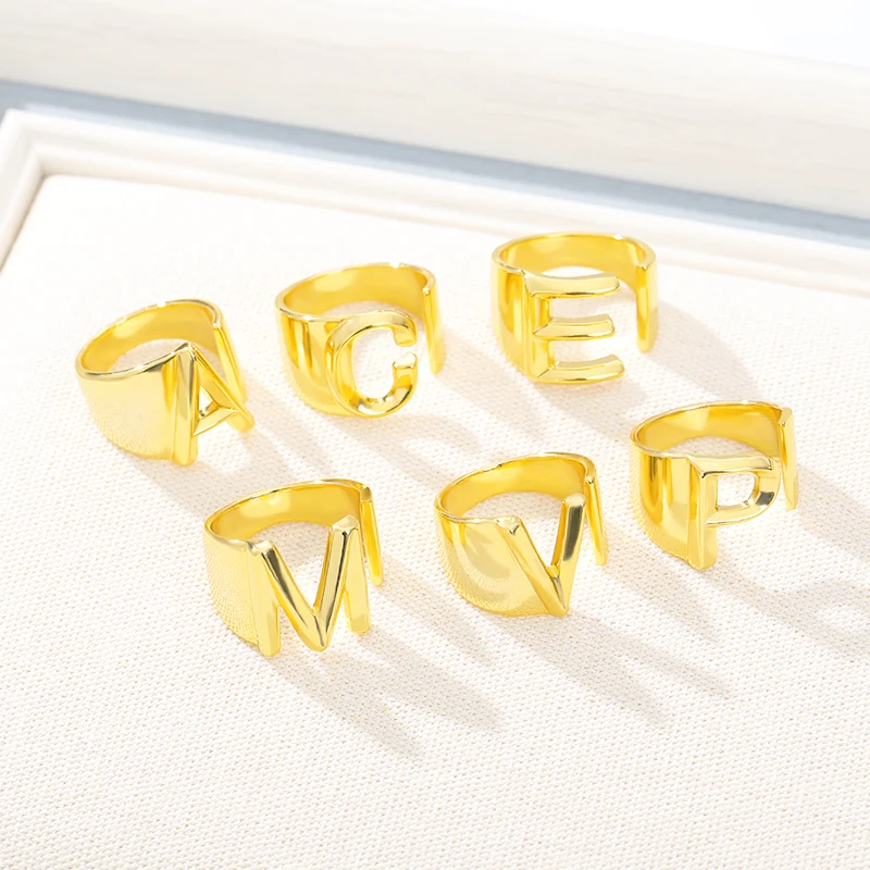 
Hot Selling In Amazon A-Z Initial Rings Jewelry Stainless Steel Statement Alphabet Letter Ring For Women 