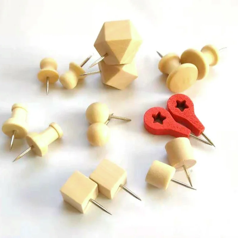 Wood Push Pins Big I-shaped Wooden Thumb Tacks Decorative Map Photo Pins