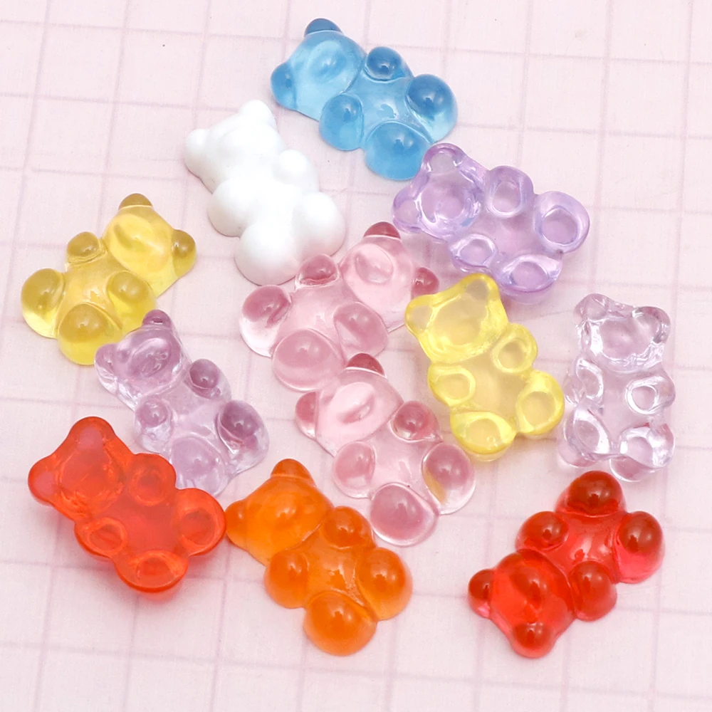 20pcs/bag Wholesale Cute Resin Animal Bear Candy Charms Flatback Cabochons Beads Gummy Bear for DIY Craft Miniature Bear