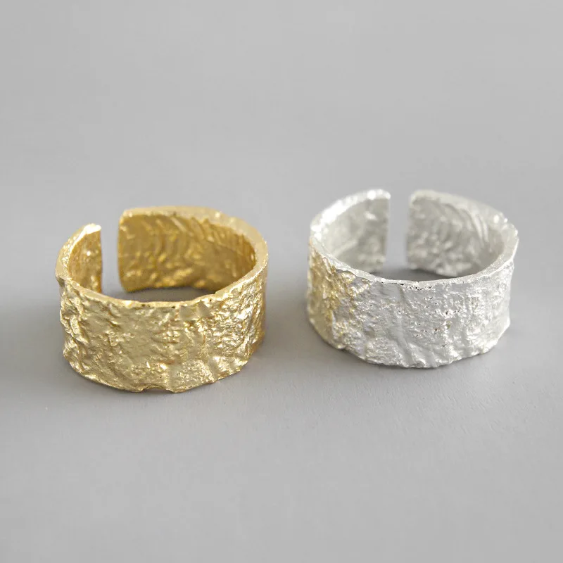 Korea Style Irregular Concave-convex 18K Plated Tin Foil Paper Ring Personalized S925 Sterling Silver Finger Ring