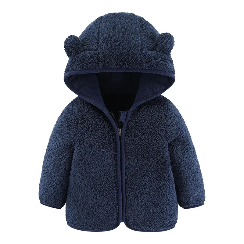 Baby teddy jacket baby winter outwear clothes custom infant fleece hoodie baby Boys Bear Ears Shape Fleece Zip-up Hooded Jacket