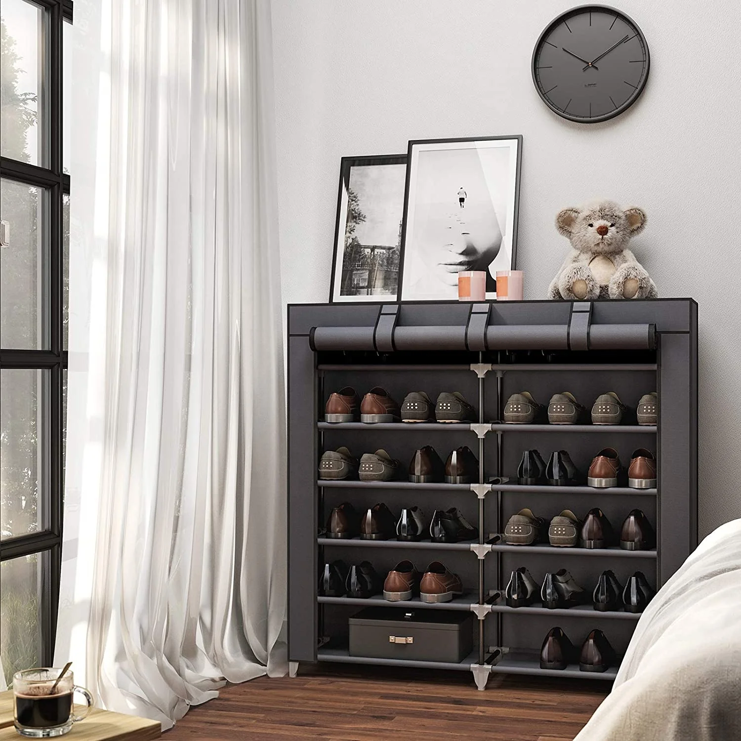 27-Pairs Portable Boot Rack Double Row Shoe Rack Covered with Nonwoven Fabric