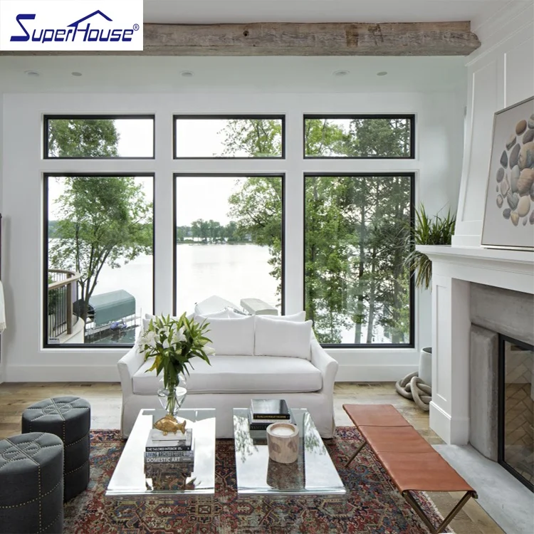 High-end Villa Use Floor Picture Window with Double Low-e Glass to Ceiling Large Luxury Superhouse USA Canada Aluminum Modern