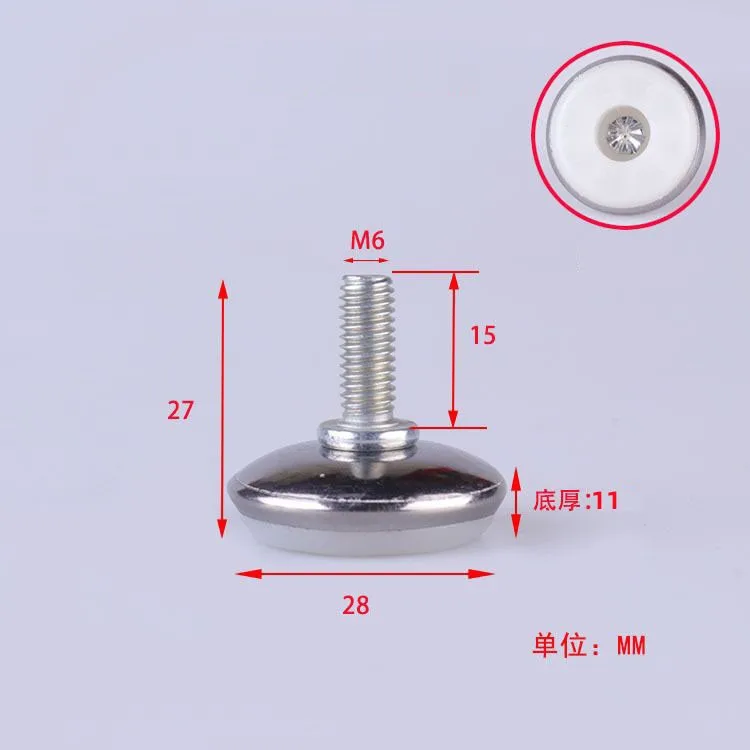 Adjustable Table Leg Screw Leg Leveler 3/4 with M6 Thread Anti Slip Head Non Slip Mat Round Shape M10 Size Contemporary