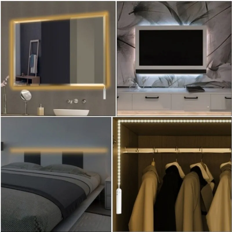 
1M LED Wireless Motion Sensor Strip Light TV Backlight Lighting for Home Room Bed Cabinet Closet Stairs Night Light Lamp 
