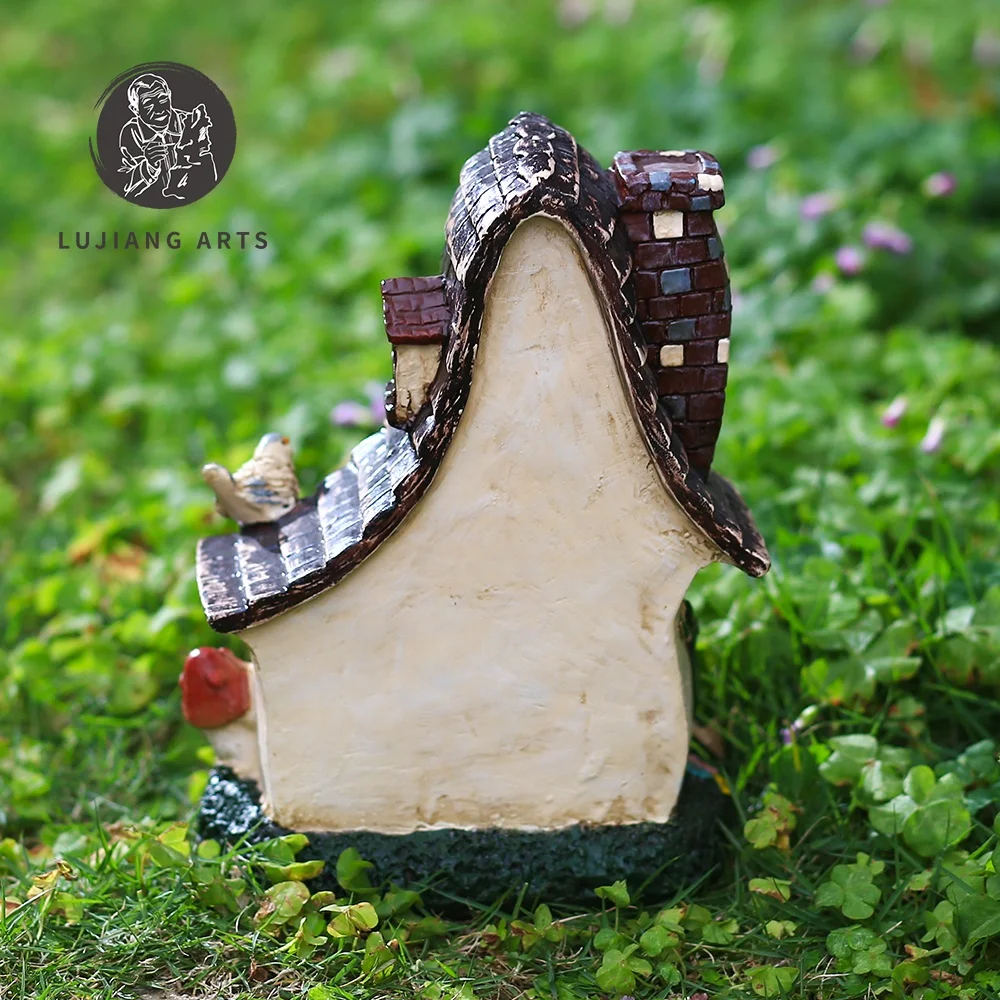 7.8 inch Village Cottage Statue Resin House Sculpture Decoration Fantastic Red Village Cottage Figurine Garden Gift