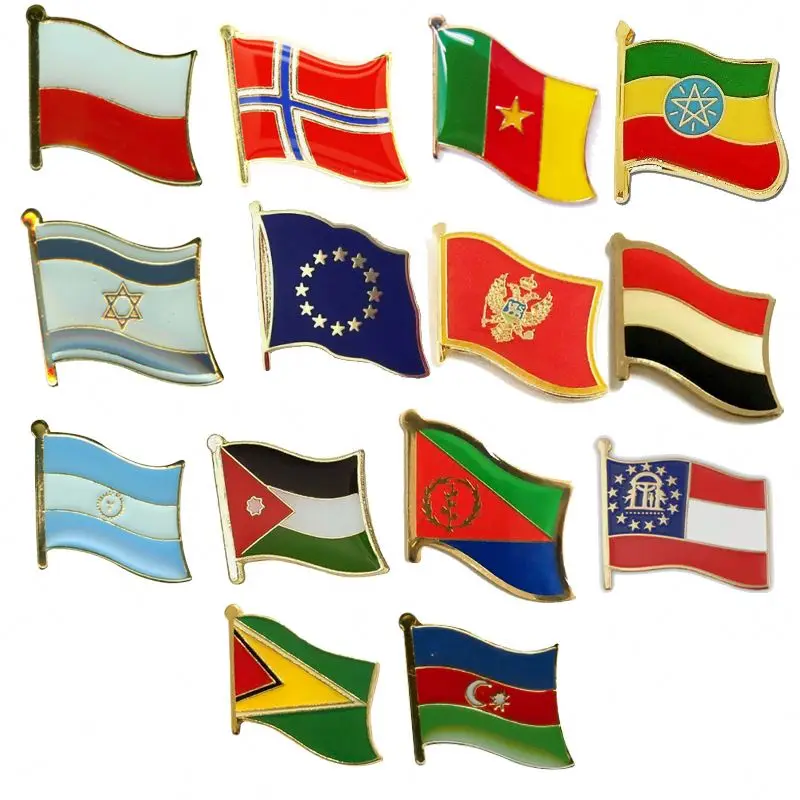 Custom Enamel Pins Poland European Union Israel Norway Cameroon Montenegro Yemen Eritrea Magnet Badges Enamel Lapel Pin