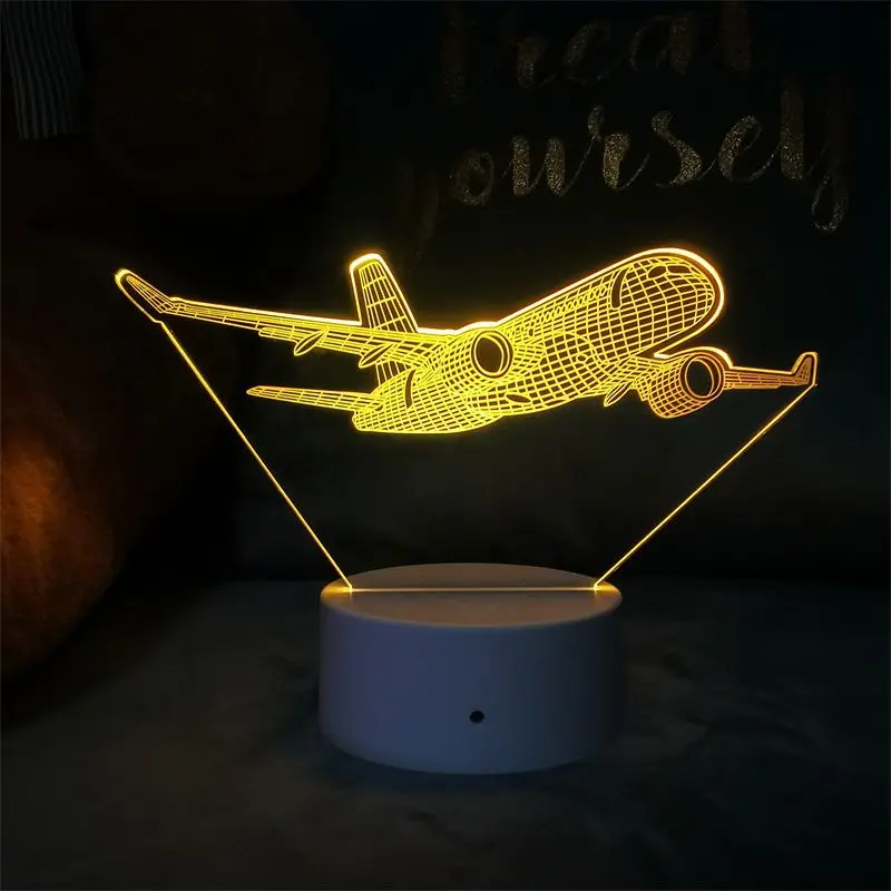 Creative 3D illusion airplane shaped romantic night light with LED touch base for decorating birthday gifts