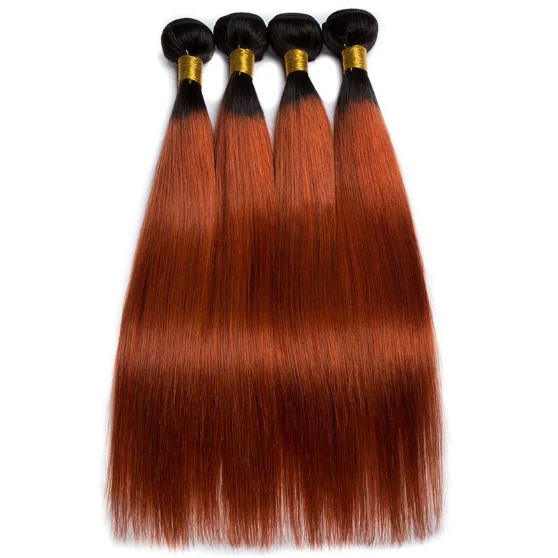 Заводская цена бразильские Прямые Омбре оранжевые человеческие волосы ткачества прямые 2 тона T1B/#350 предварительно окрашенные натуральные волосы Celiehair