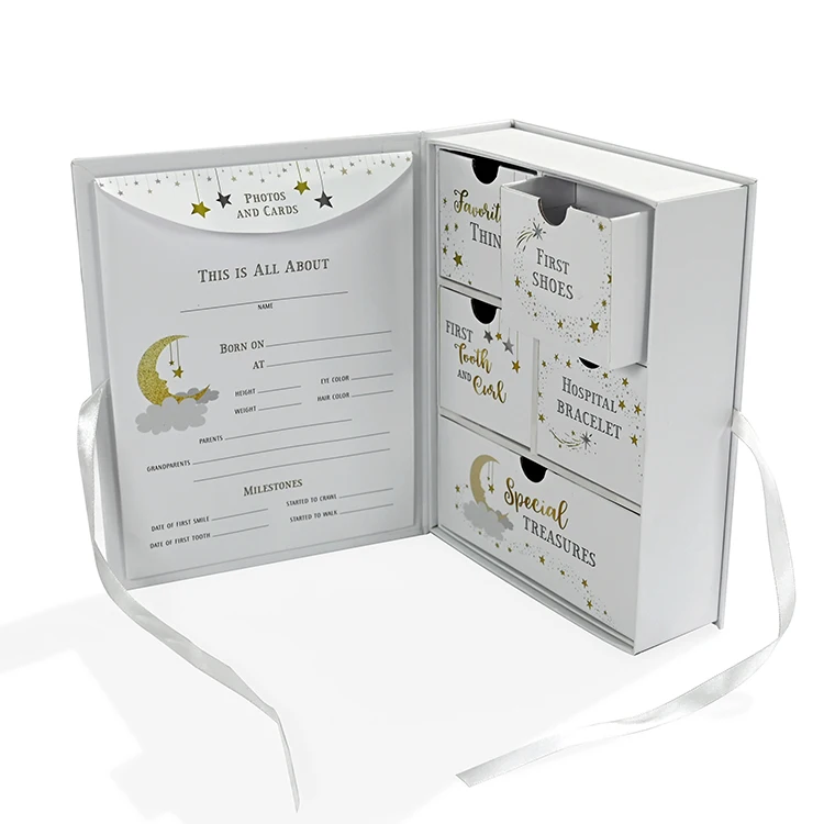 Custom Eco Friendly Decorative Cardboard Paper Baby First Tooth Keepsake Box With Ribbon