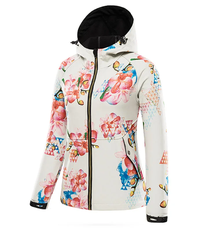 Outdoor custom made women floral printed hooded windbreaker jacket