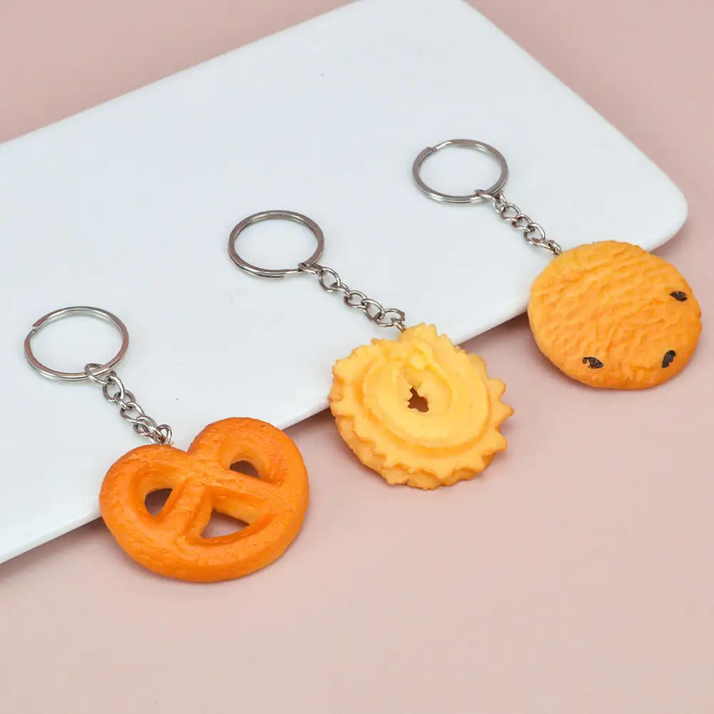 simulation Food Biscuit keychain Cool Fun 3D design PVC Plastic cabochon food charms for Biscuit keyring Bag Decor pendant