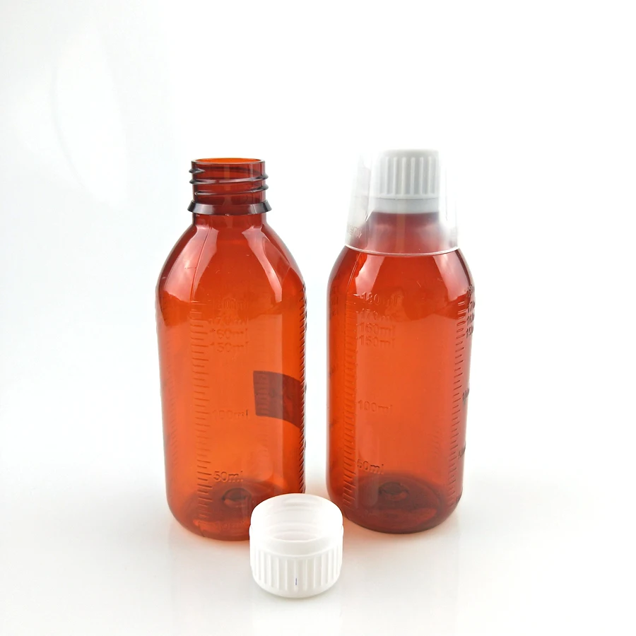 3oz 100ml 100cc Empty Medical PET Liquid Container Amber Syrup Plastic Bottle with Tamper Proof Cap Measuring Cup