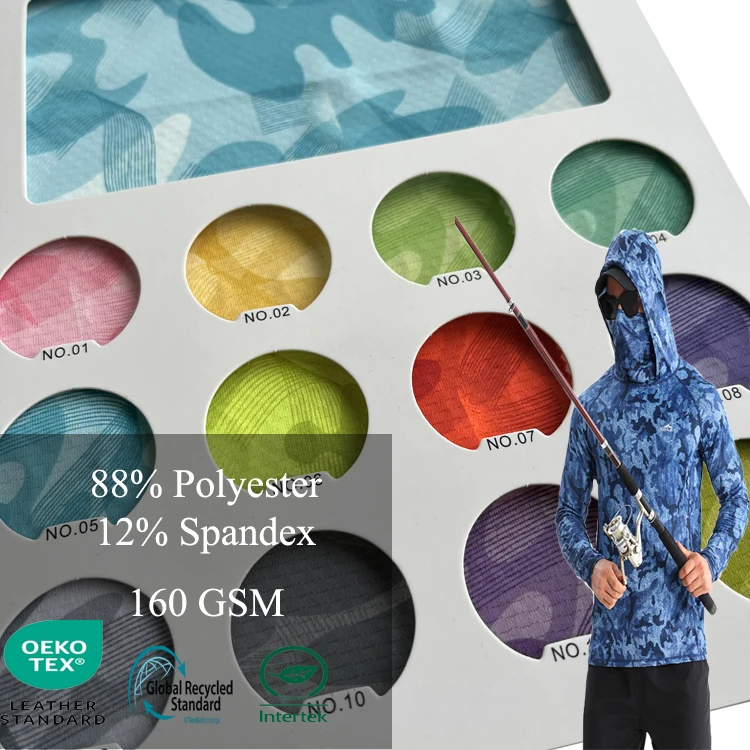 Print Anti-UV Stretch Quick Dry breathable 88 Polyester 12 Spandex Sunscreen Fishing Clothing Fabric