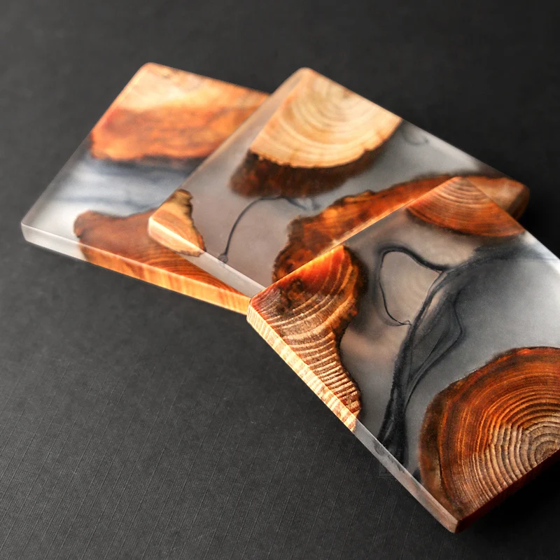 
Artist designs Japan style epoxy resin craft wooden coasters 