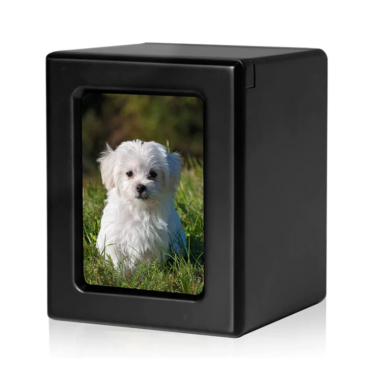 Black Small Pet Urns for Dogs Ashes Dog Photo Urn Pet Cremation Box Urns for Dog Ashes