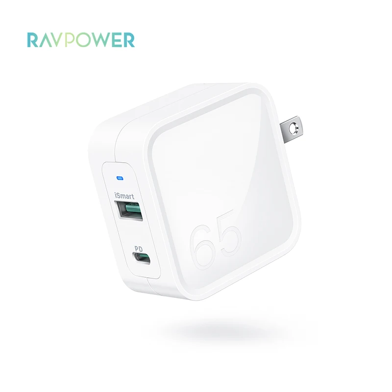 RAVPower PC133 Compact Size PD Pioneer 65W GaN Tech USB C and USB-A Wall Charger Adapter 65W