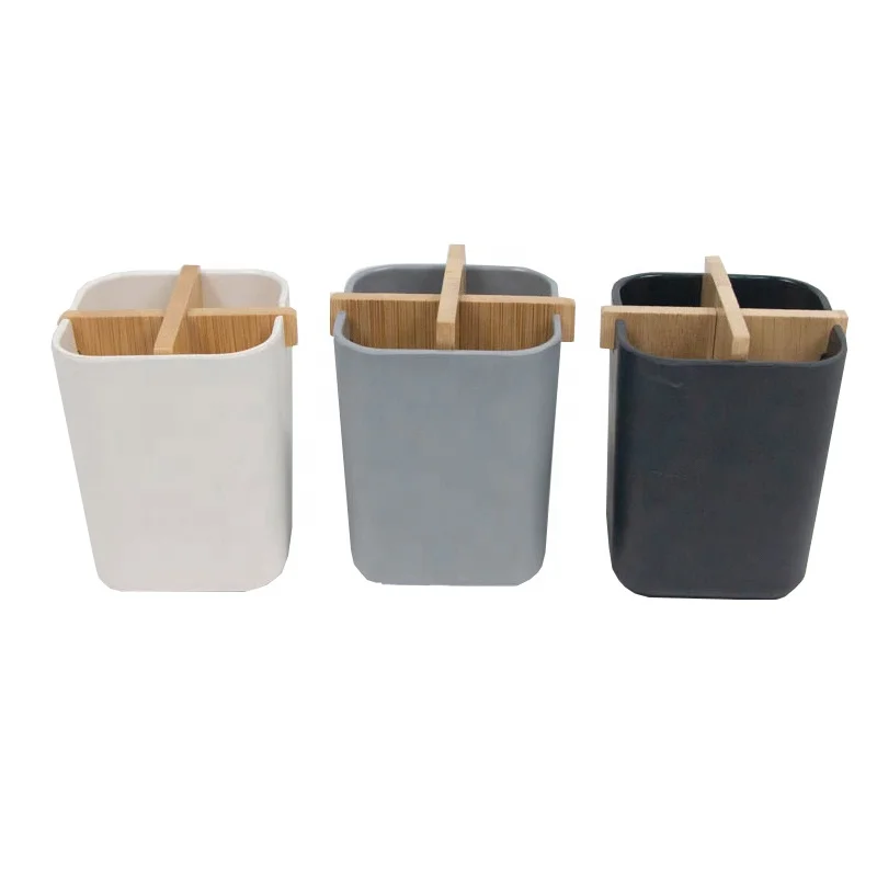 Multi Purpose Bamboo Cooking Utensil Holder for Kitchen Sink Counter Bathroom Countertop Storage Organizer with Compartments