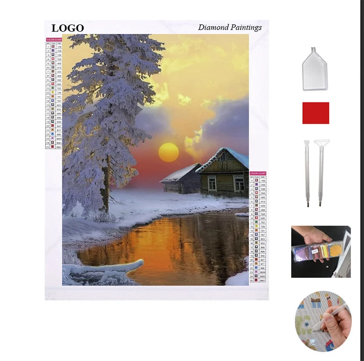 Custom home decoration wall art diamond painting winter lake scenery home decoration painting