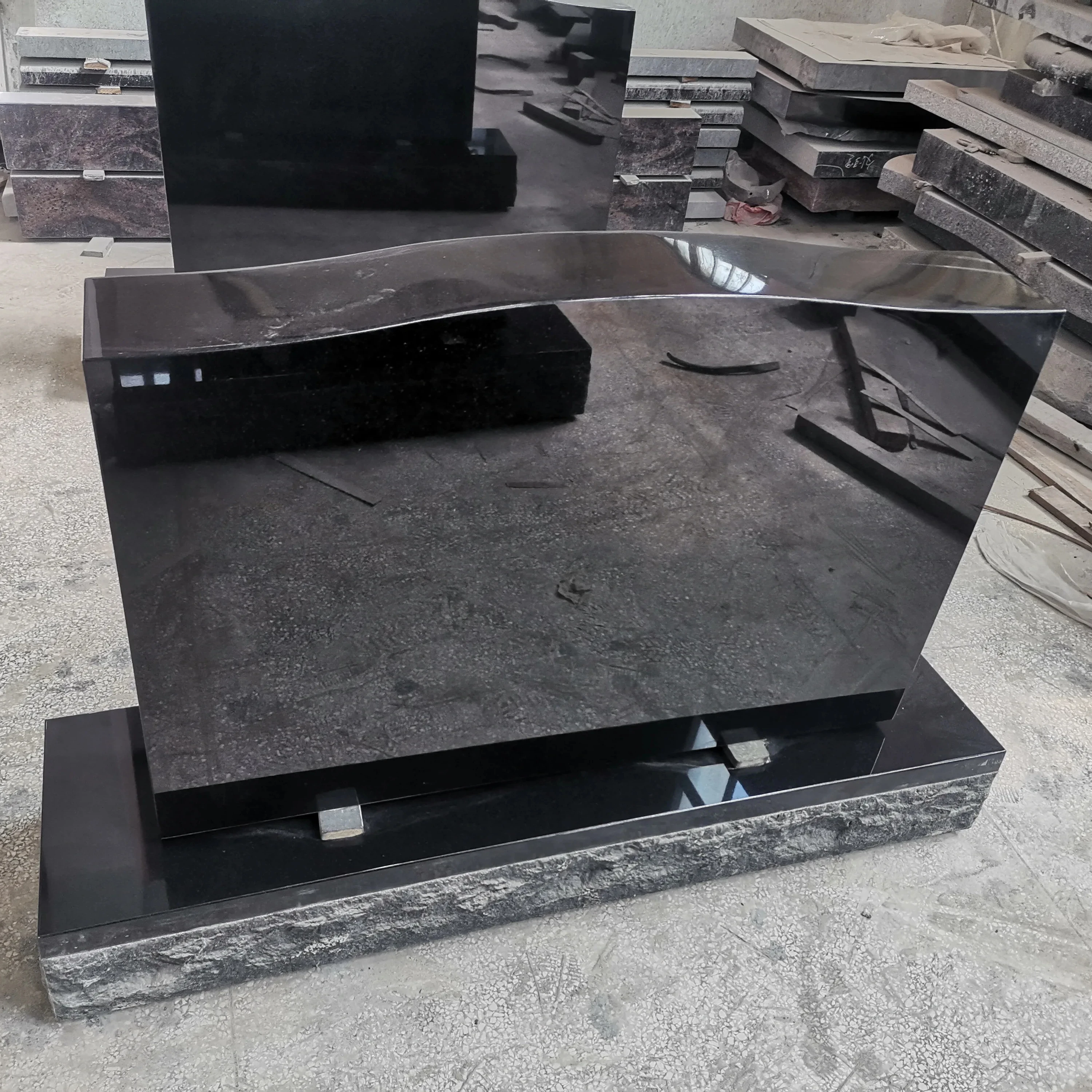 Wholesale Cemetery Graves Design American Style Upright Serp Headstone Polished Jet Black Granite Monument