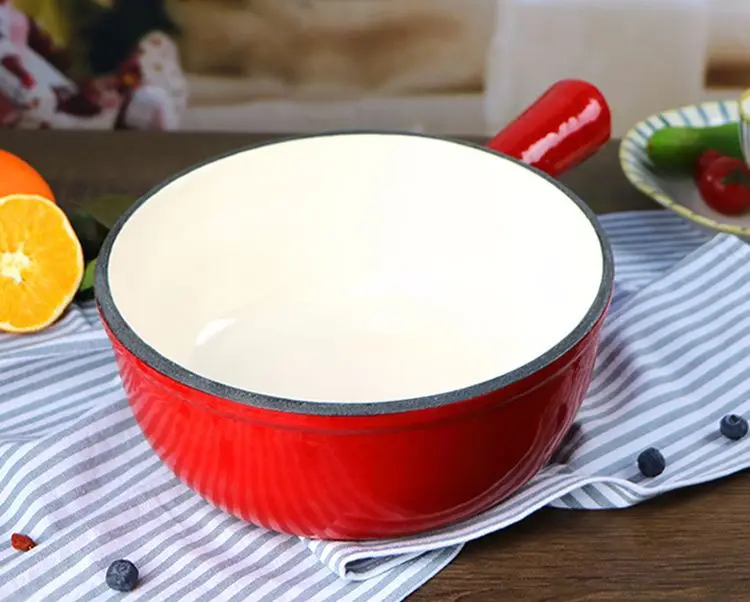 Color enameled chocolate cast iron fondue pot