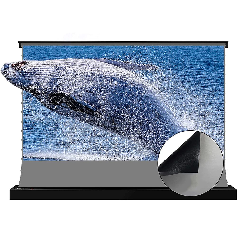 XJK 72-150inch floor rising screen long throw projector ALR grey fabric 4K cinema motorized tab tension screen