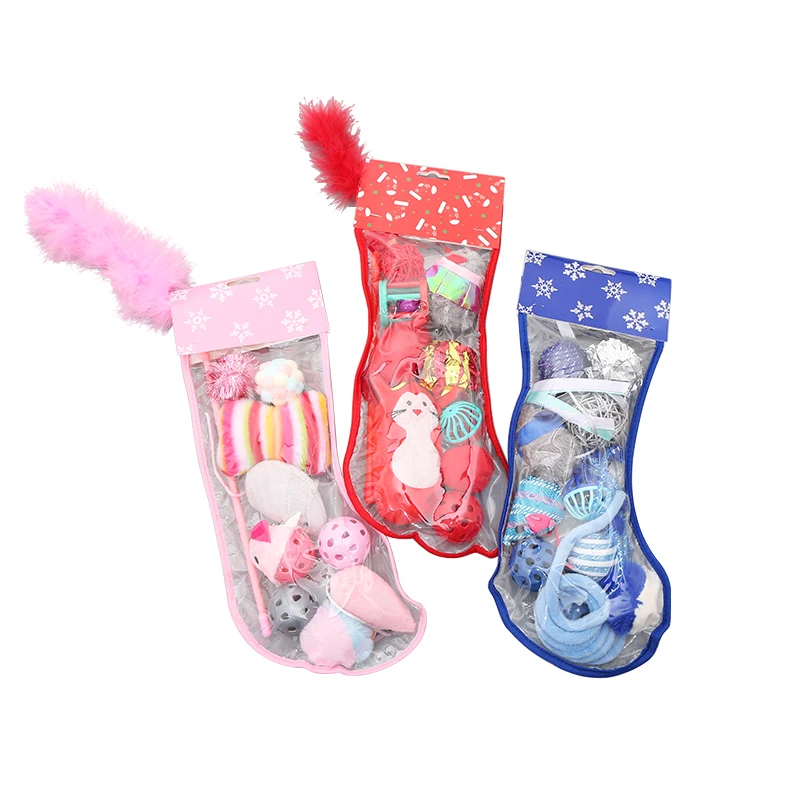 Christmas combination cat toy  set PE socks package  pet products