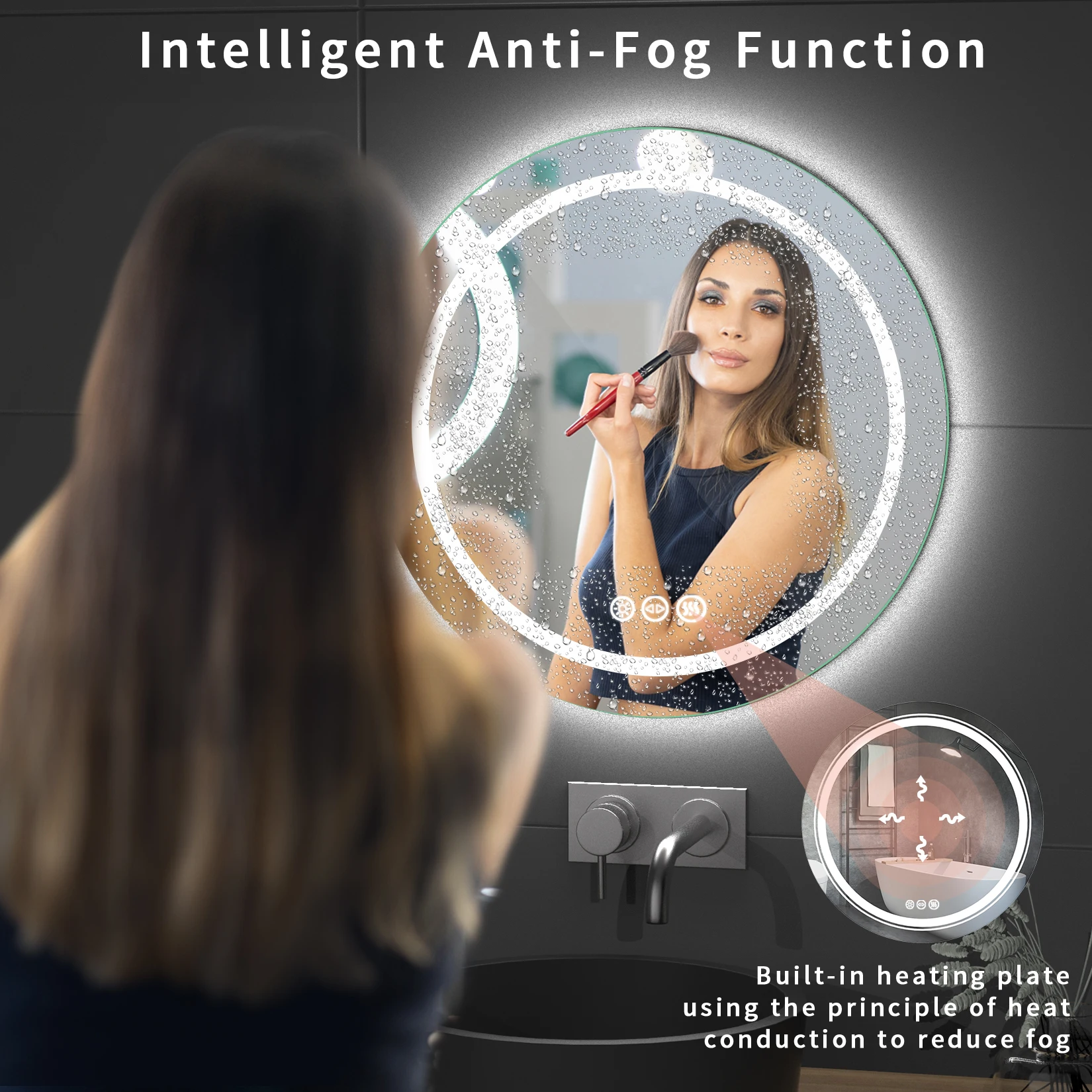 Modern Illuminated LED Bathroom Mirror with Lights Demister and Sensor Wall Mounted 80x80cm