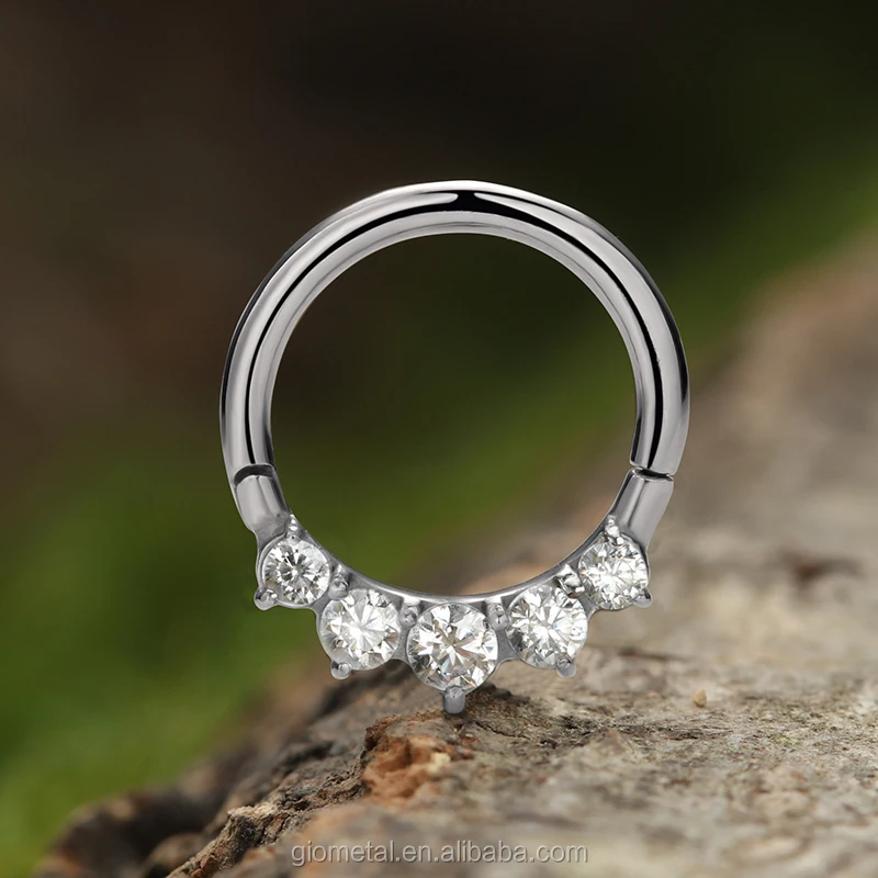ASTM F136 Titanium Full Front Gemmed Septum Clicker Daith Conch Hinged Segment Ring Nose Jewelry Piercing Earrings Body Jewelry