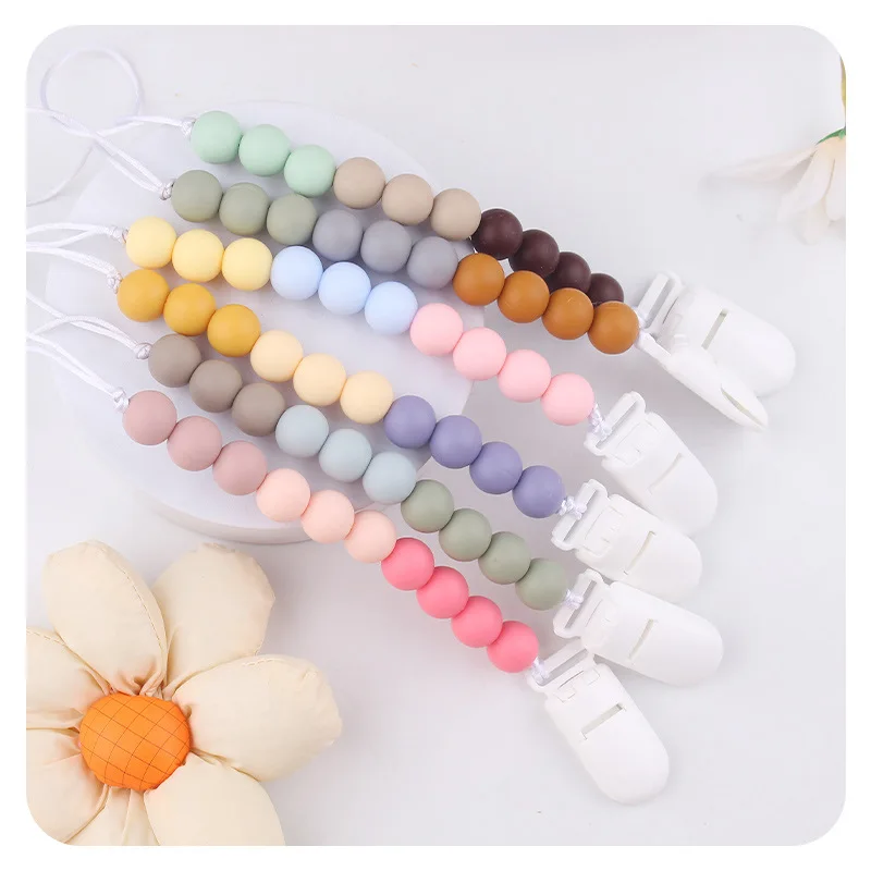 New Customization BPA Free Silicone Chew Beads Pacifier Clips Dummy Chain Holder Anti Drop Dummy Chains Baby