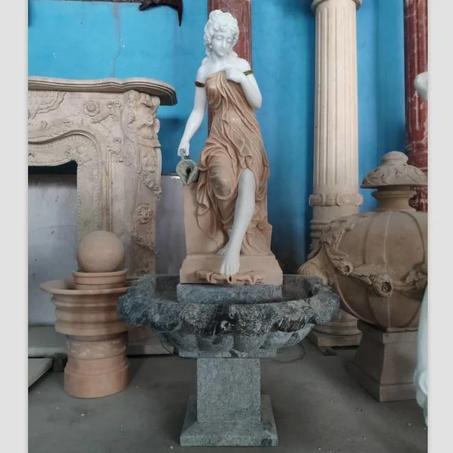 Garden Decoration White And Red Marble Garden Water Famale Lady Statue Fountain In Stock