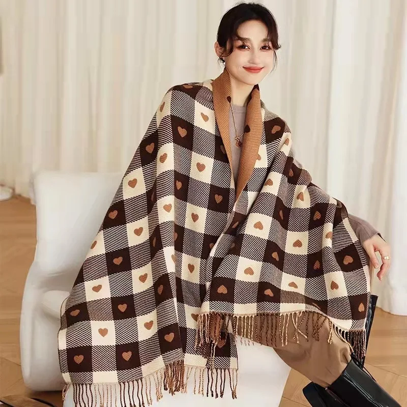 Hot plaid scarf for women winter Korean double-sided designer new cashmere scarf