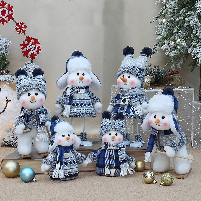 2024 new Christmas Table Christmas Decoration Supplies Christmas Gift Window Products Cute Plush Doll Silvery White Snowman Doll