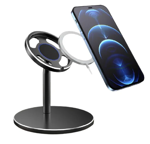 Вращающийся на 360 градусов держатель-подставка из алюминиевого сплава для iPhone 12, беспроводная зарядная док-станция MagSafe