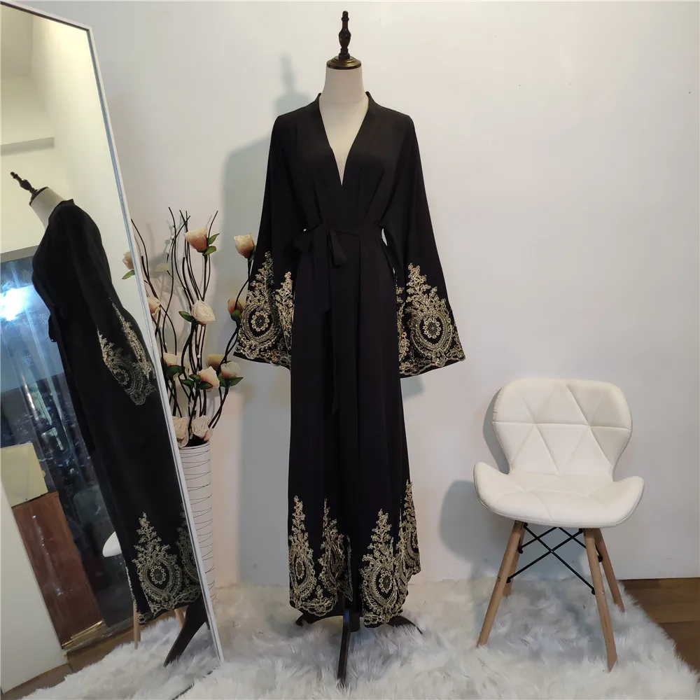 Hot Selling Abaya Dress In The Middle East And The United States Lace Fashion Patchwork Cardigan Dubai Slim Robe Abaya Dress
