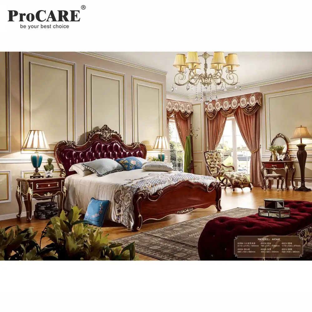 Royal Italy Luxury Classical Golden Color King Size Bed Antique Elegant Bedroom Room Furnitureking Size Bed