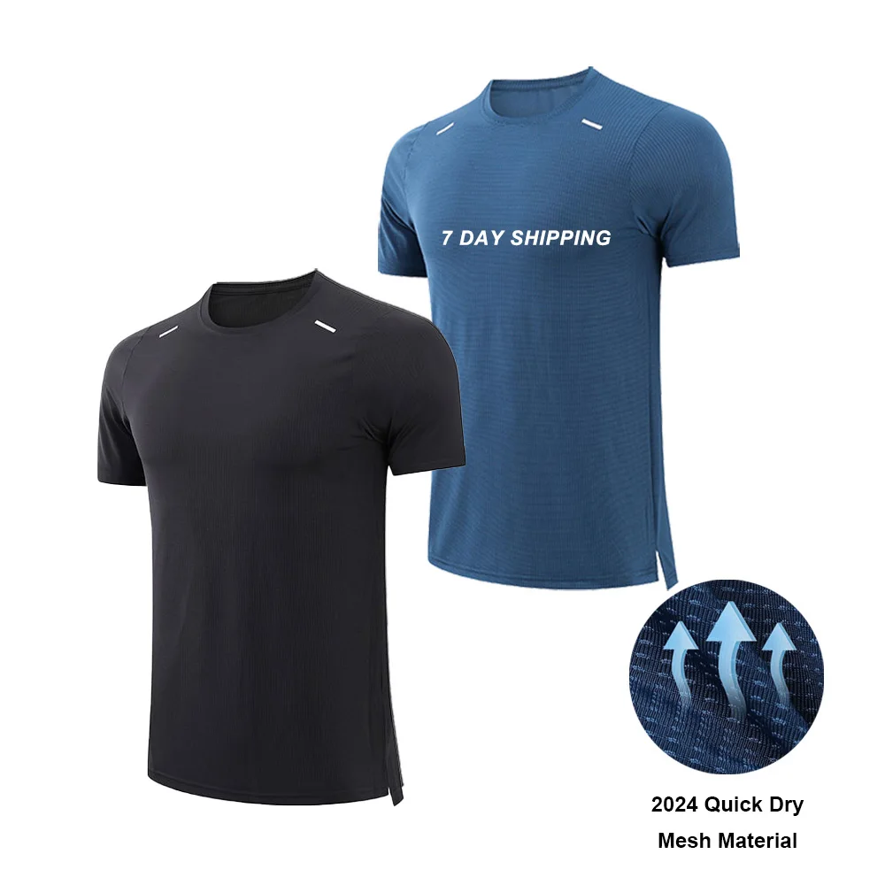 Fitness Wear Quick Dry Gym Clothes For Men Sportswear Men Workout Shirt Gym Tshirt Polyester Elastic Sports T-shirts