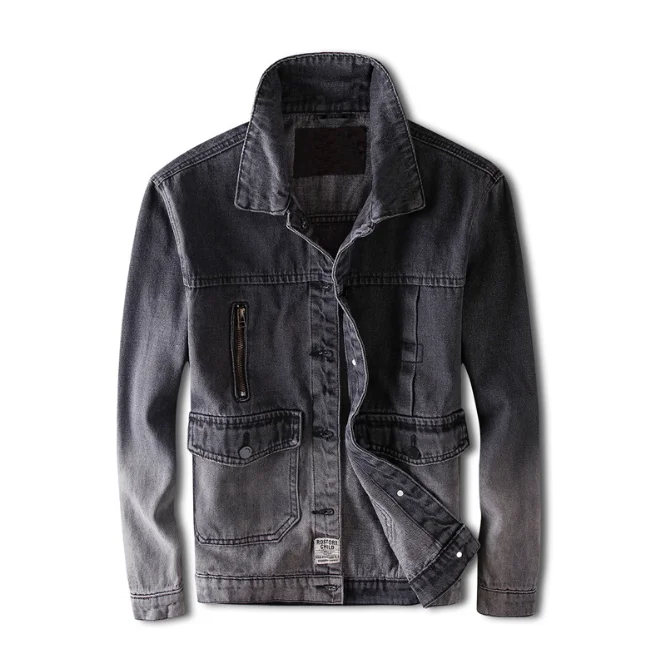 
High Street Men Denim Jackets Male Fade Outdoor Fashion Wholesale Motorcycle Jean Jackets 