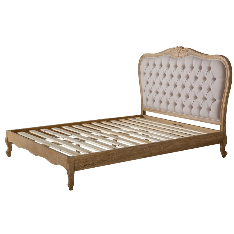 New Hotel Upholstered Solid Wood luxury Carved King Size Frame French Bedroom Single Bed Linen Heavy Wooden Beds Room Furniture