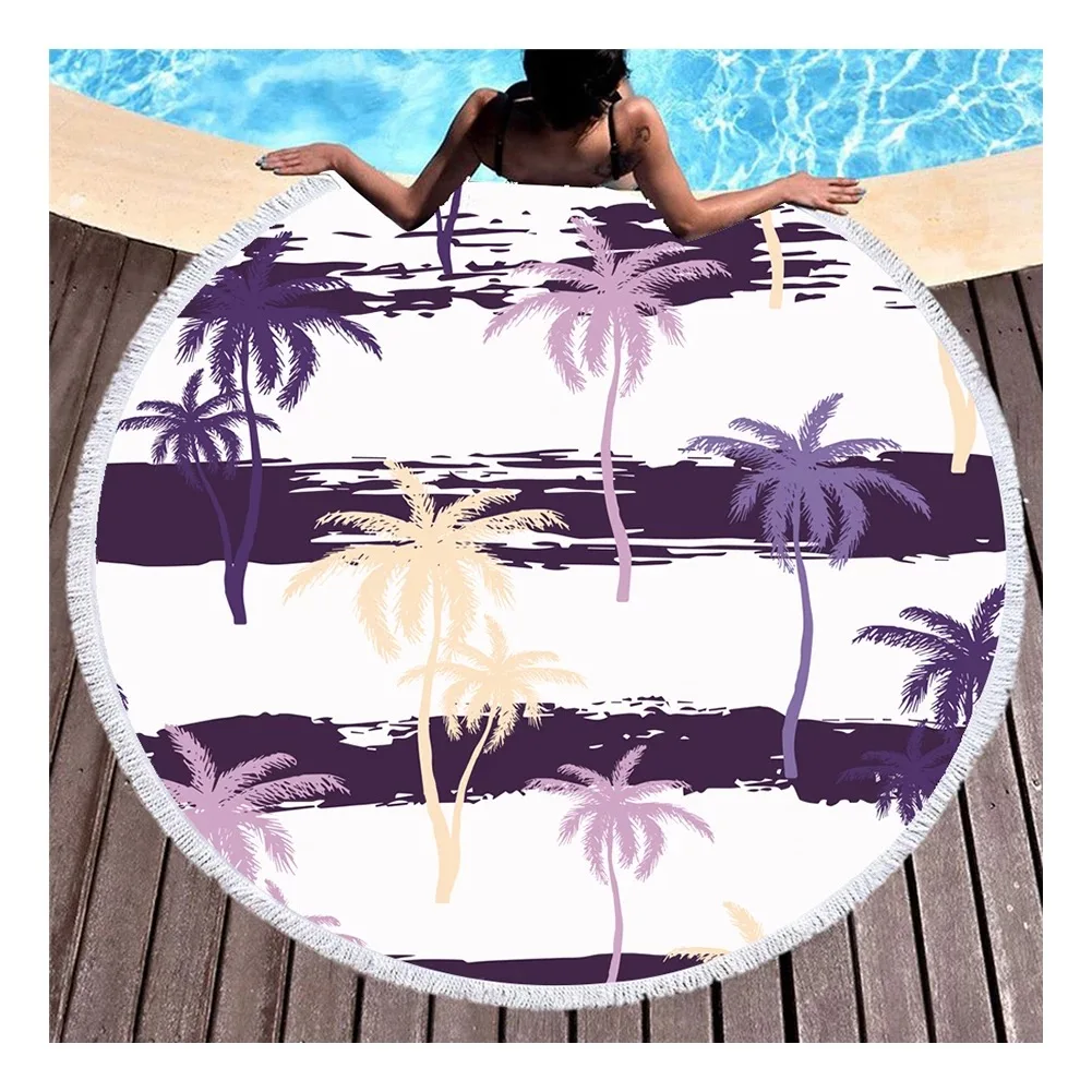 Hot Selling Custom Print Round Microfiber Blanket Travel Fast Dry Large Beach Towel With Tassel For Summer Beach